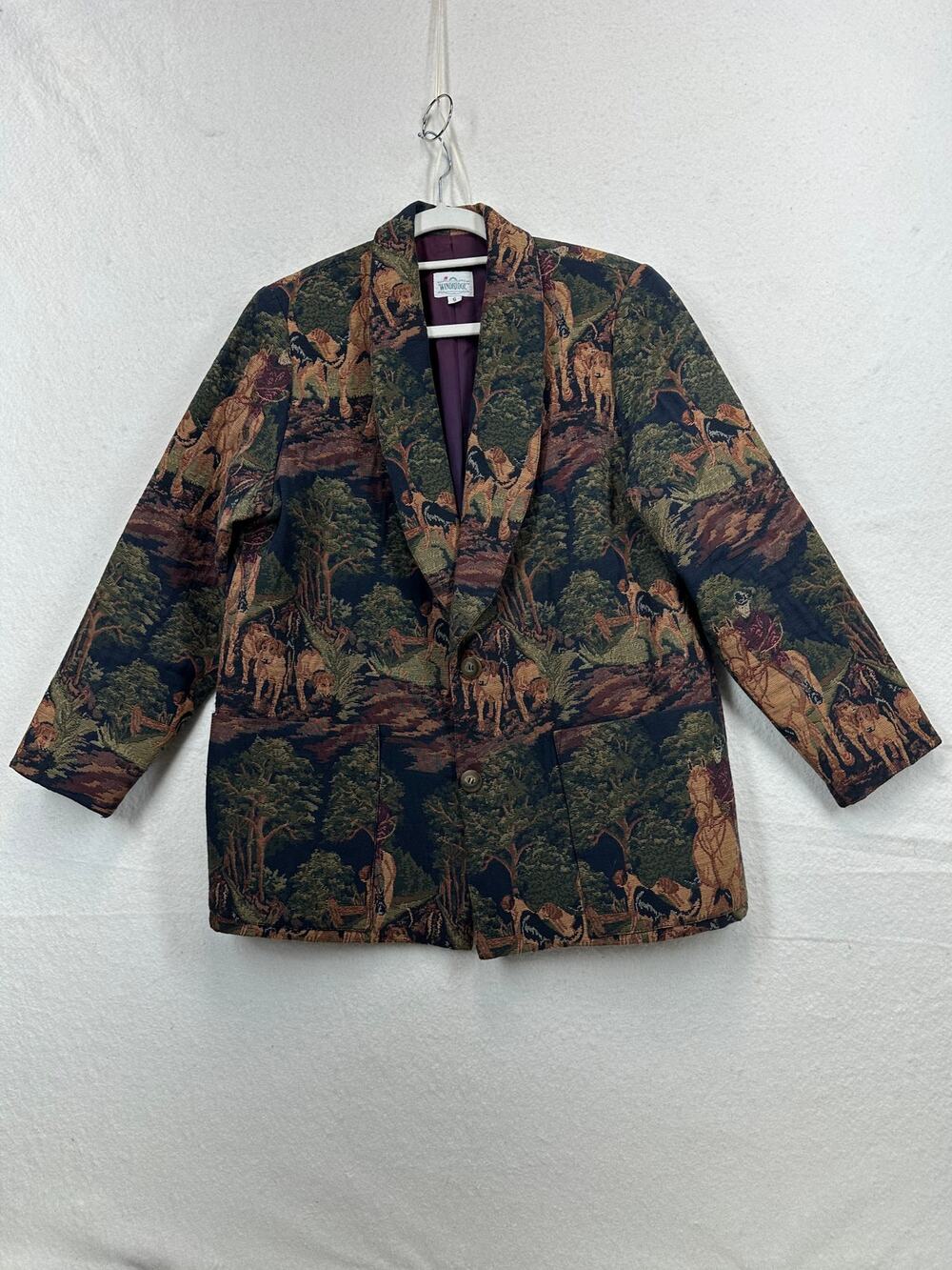 Windridge Vintage Tapestry‎ Equestrian Fox Hunt Blazer Horse Dog Size S
